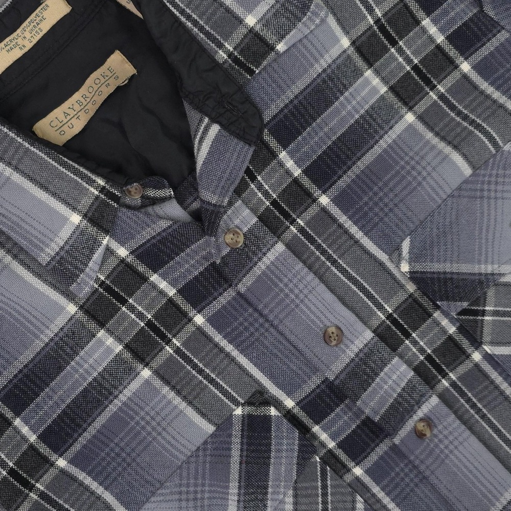 Vintage Claybrooke Outdoors Shirt Mens Medium Gray Plaid Flannel Long Sleeve